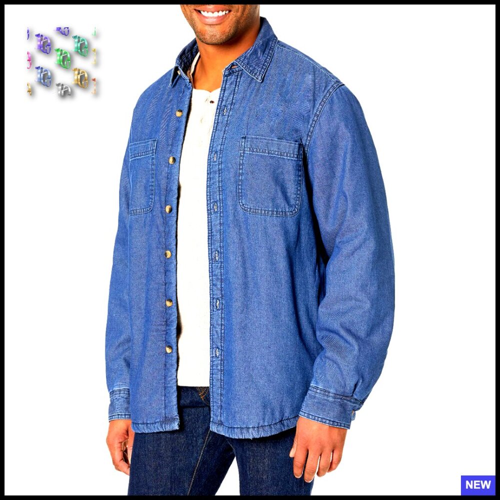 Sherpa Lined Denim Shirt Jacket Long Sleeve Classic Retro Button Down